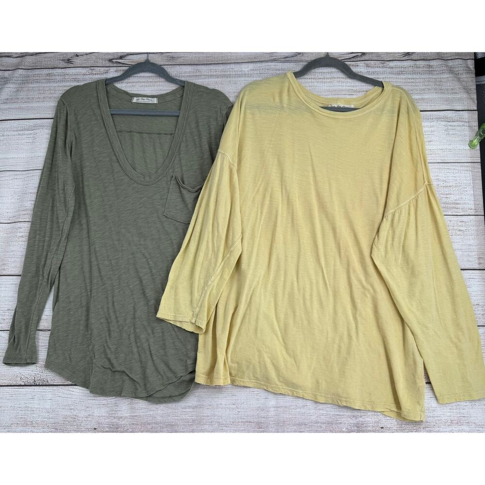 Lot of 2 We the Free People Long Sleeve T-Shirts Womens Medium Green Yellow